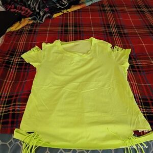 No Boundaries Neon Yellow Fringe Short Sleeve Tee